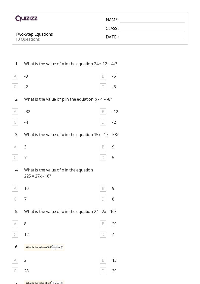 50+ TwoStep Equations worksheets on Quizizz Free & Printable