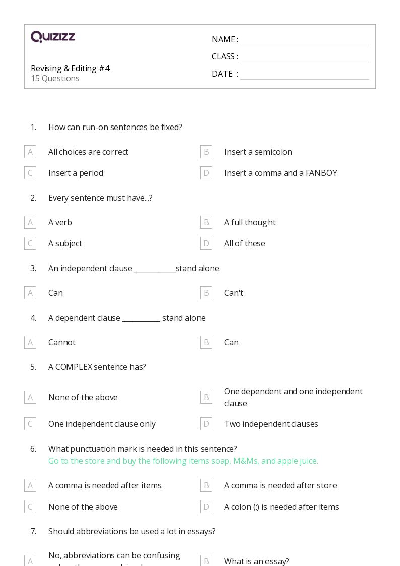 50+ Editing worksheets for 8th Grade on Quizizz | Free & Printable