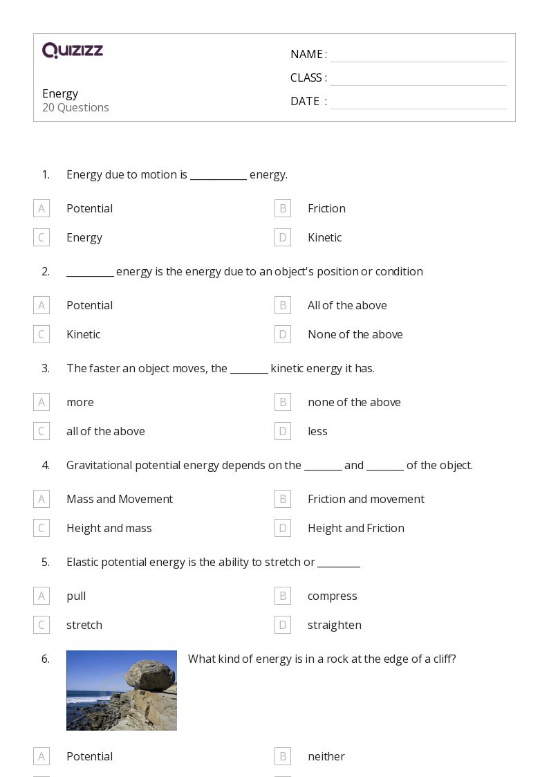 50+ Energy worksheets for 6th Grade on Quizizz | Free & Printable