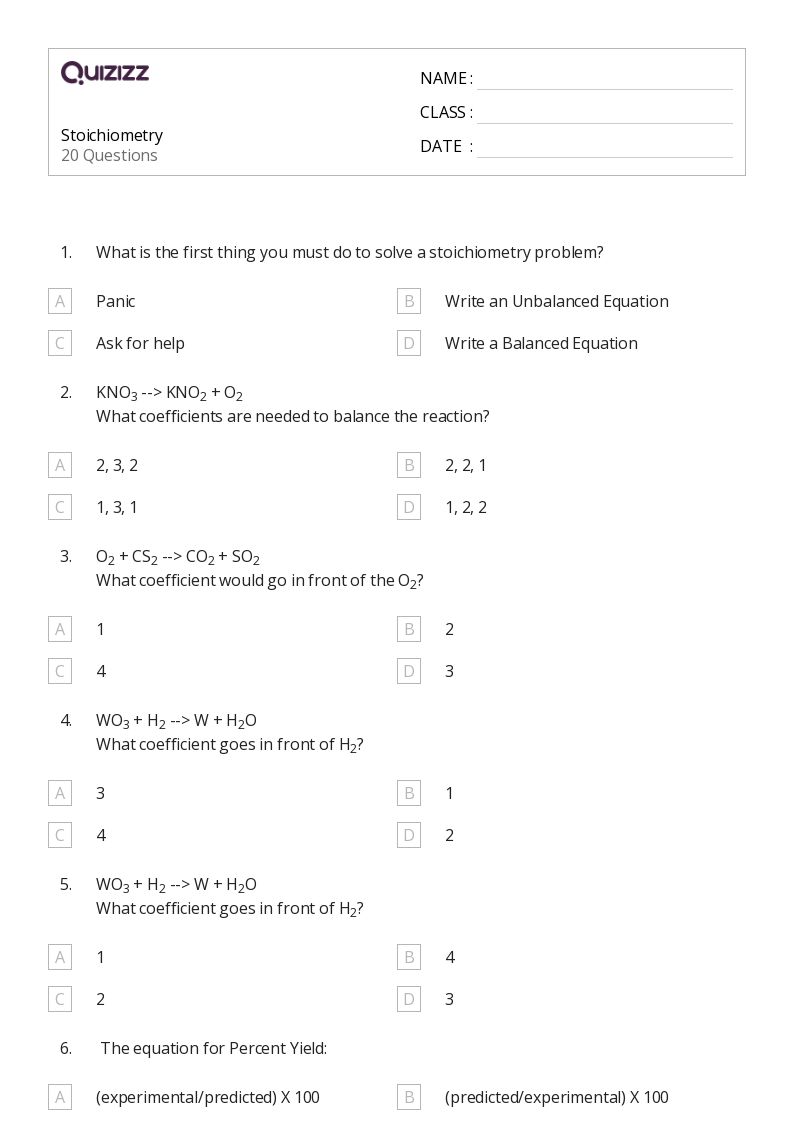 50+ stoichiometry worksheets for 10th Grade on Quizizz | Free & Printable