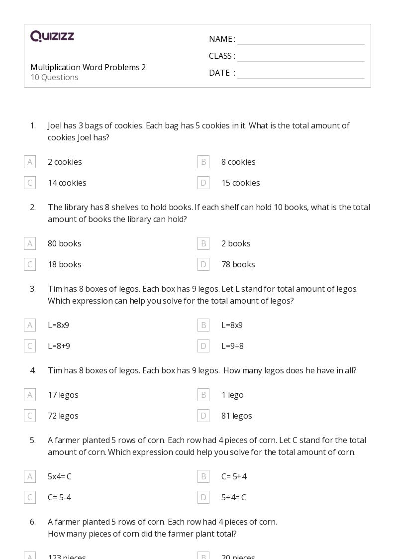50+ Multiplication Word Problems worksheets for 4th Grade on Quizizz Free & Printable