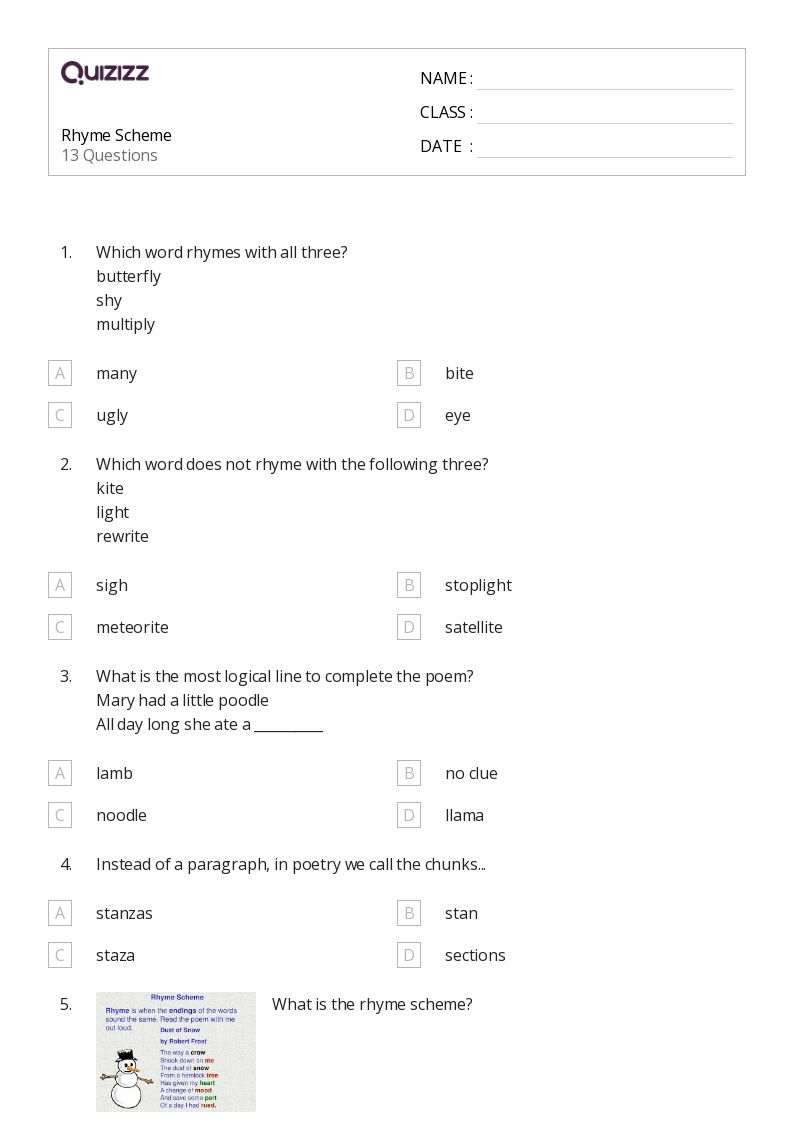 50+ Rhyming Words worksheets for 8th Class on Quizizz Free & Printable