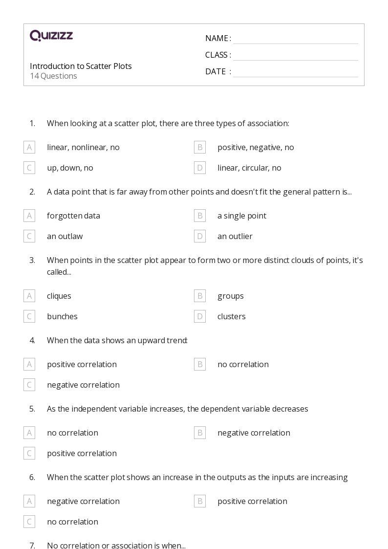 50+ Scatter Plots worksheets for 7th Grade on Quizizz Free & Printable