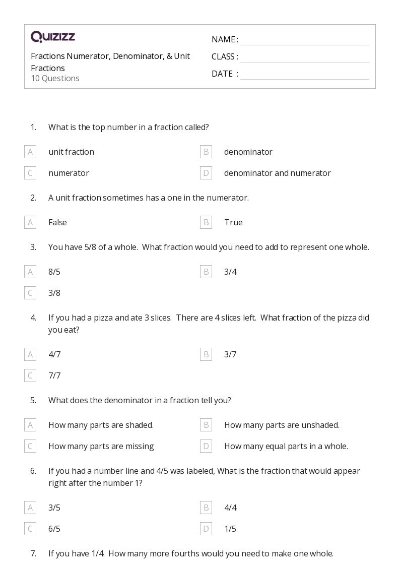 50+ Fractions worksheets for 4th Grade on Quizizz Free & Printable