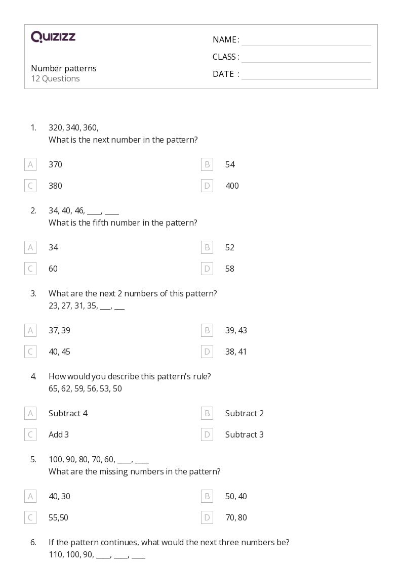 50+ Number Patterns worksheets for 2nd Grade on Quizizz Free & Printable