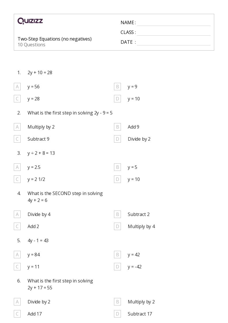 50+ Two-Step Equations worksheets for 6th Grade on Quizizz | Free