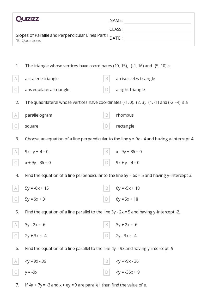 50+ Parallel and Perpendicular Lines worksheets for 7th Class on Quizizz Free & Printable