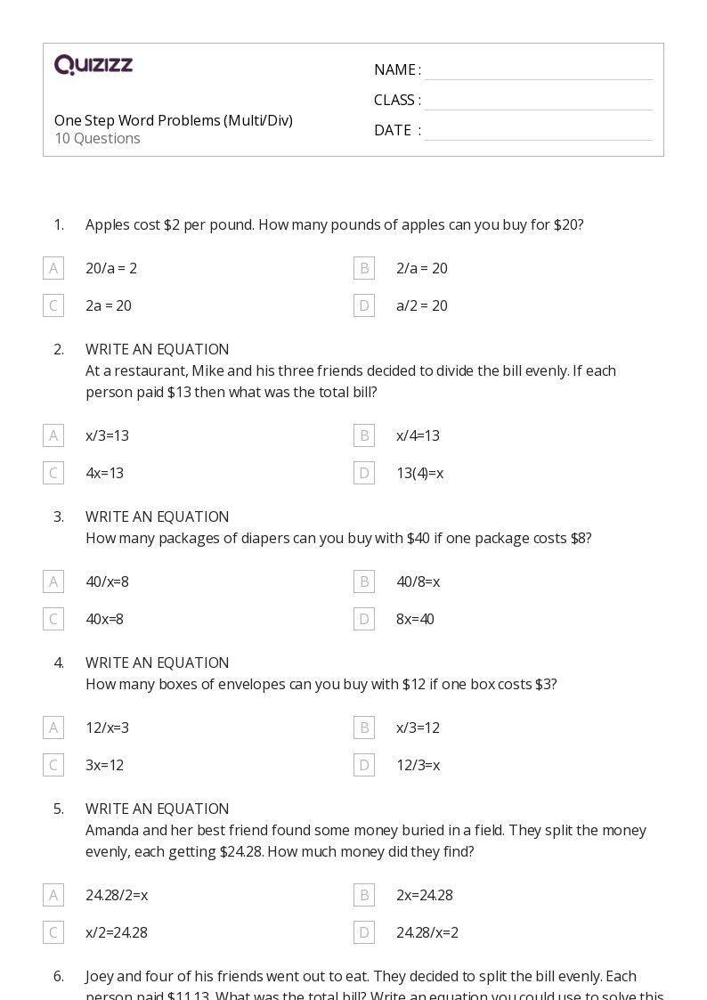 50+ MultiStep Word Problems worksheets for 7th Grade on Quizizz Free