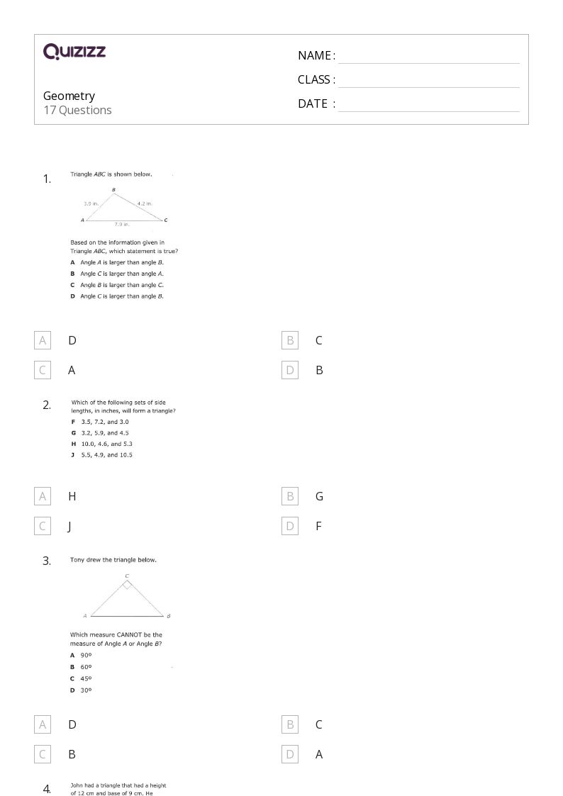 50+ Geometry worksheets for 6th Class on Quizizz Free & Printable