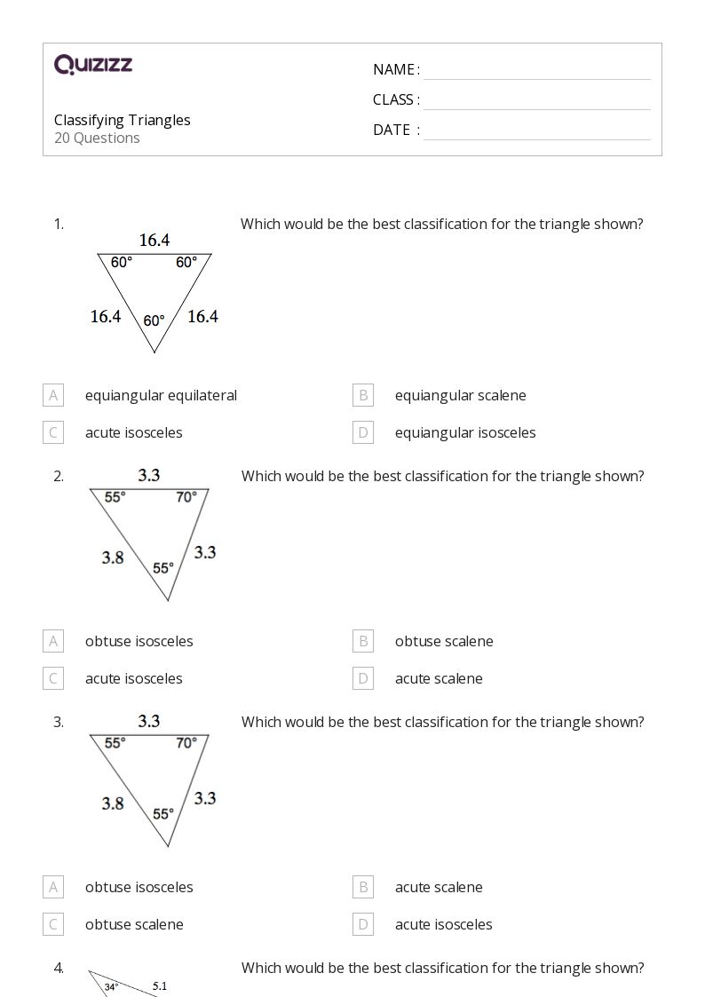 50+ Classifying Triangles worksheets for 7th Class on Quizizz Free & Printable