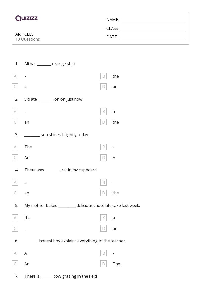 50+ Articles worksheets for 6th Grade on Quizizz Free & Printable