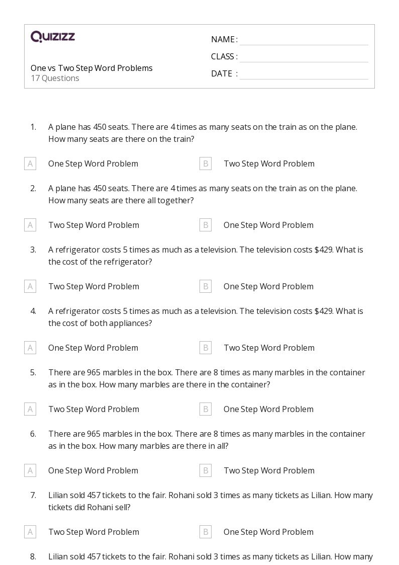 50+ TwoStep Word Problems worksheets for 5th Class on Quizizz Free