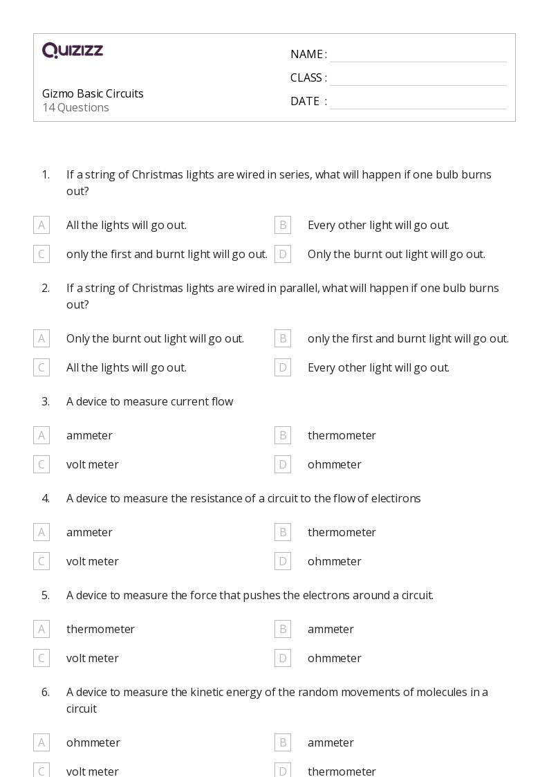 50+ circuits worksheets for 9th Grade on Quizizz | Free & Printable