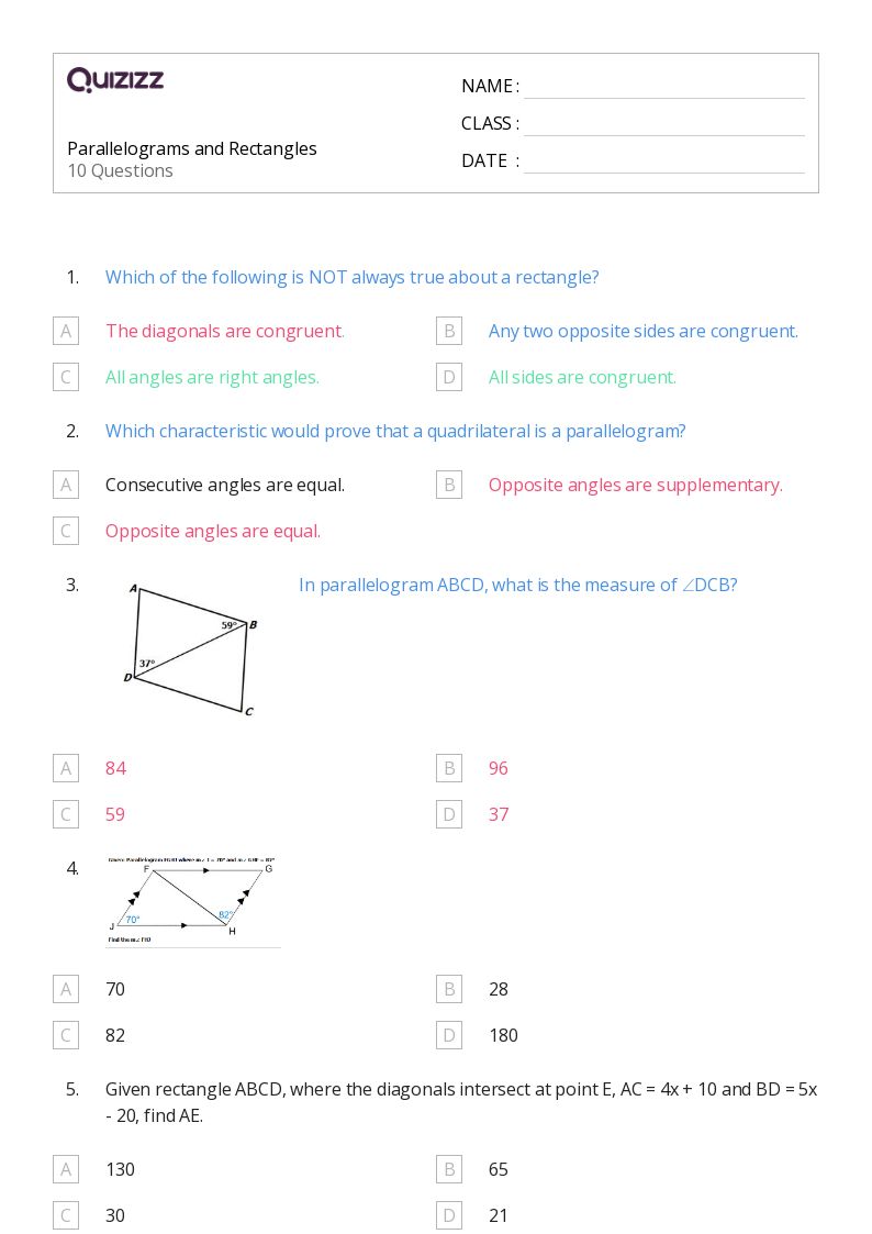 50+ area of rectangles and parallelograms worksheets on Quizizz Free