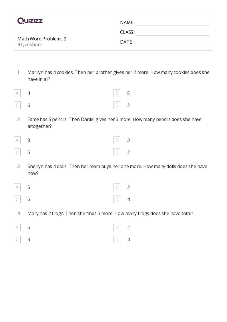 50+ Math Word Problems worksheets for 1st Grade on Quizizz Free