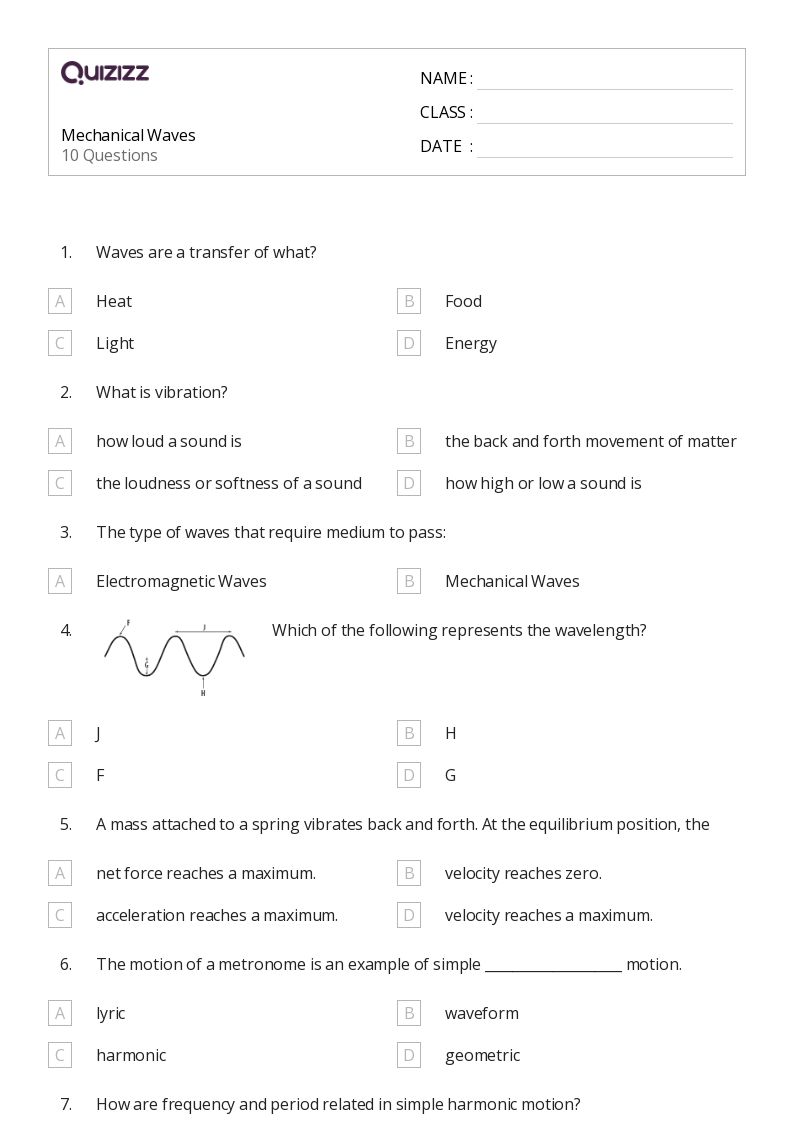50+ oscillations and mechanical waves worksheets for 12th Grade on Quizizz Free & Printable