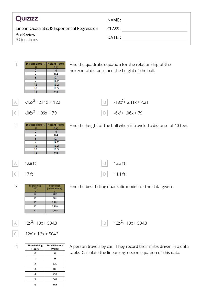 50+ regression worksheets for 11th Year on Quizizz Free & Printable