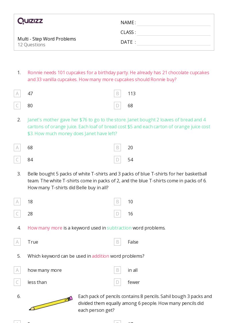 50+ Multi-Step Word Problems worksheets for 4th Grade on Quizizz | Free