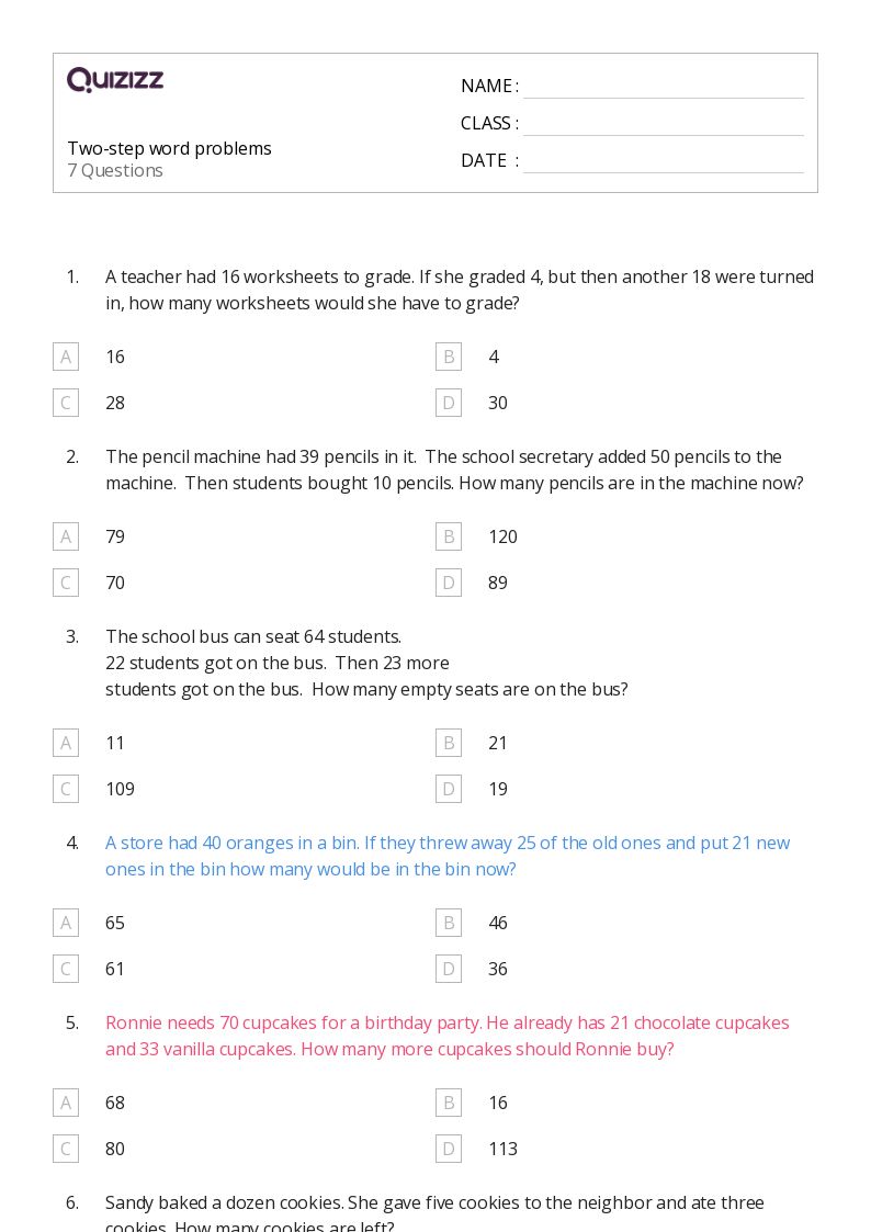 50+ TwoStep Word Problems worksheets on Quizizz Free & Printable