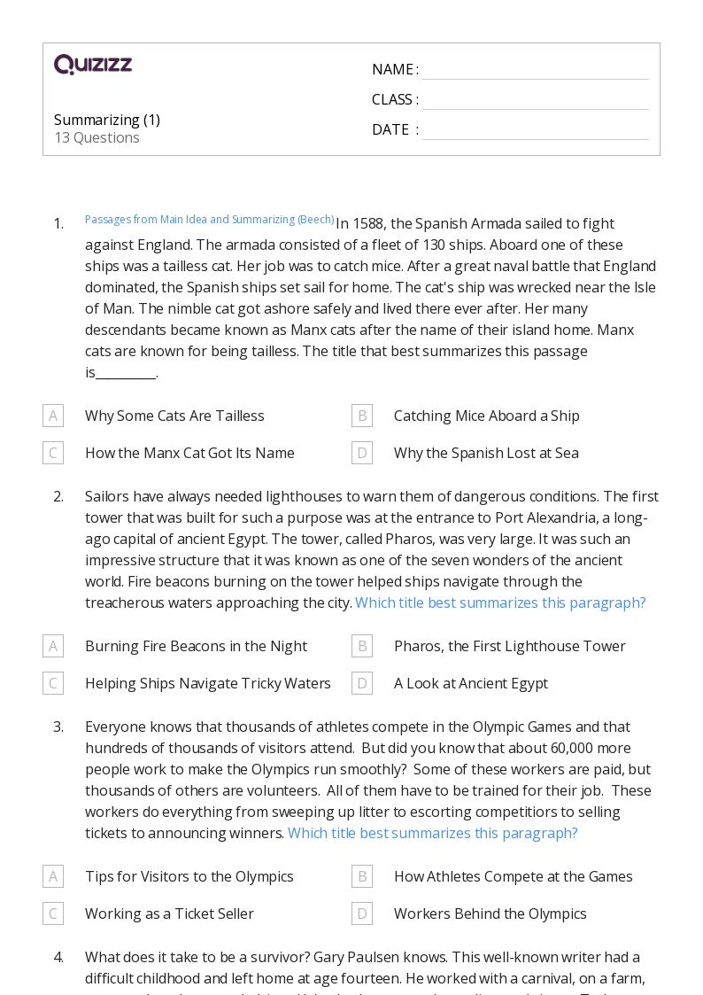 50+ Summarizing worksheets for 8th Grade on Quizizz | Free & Printable