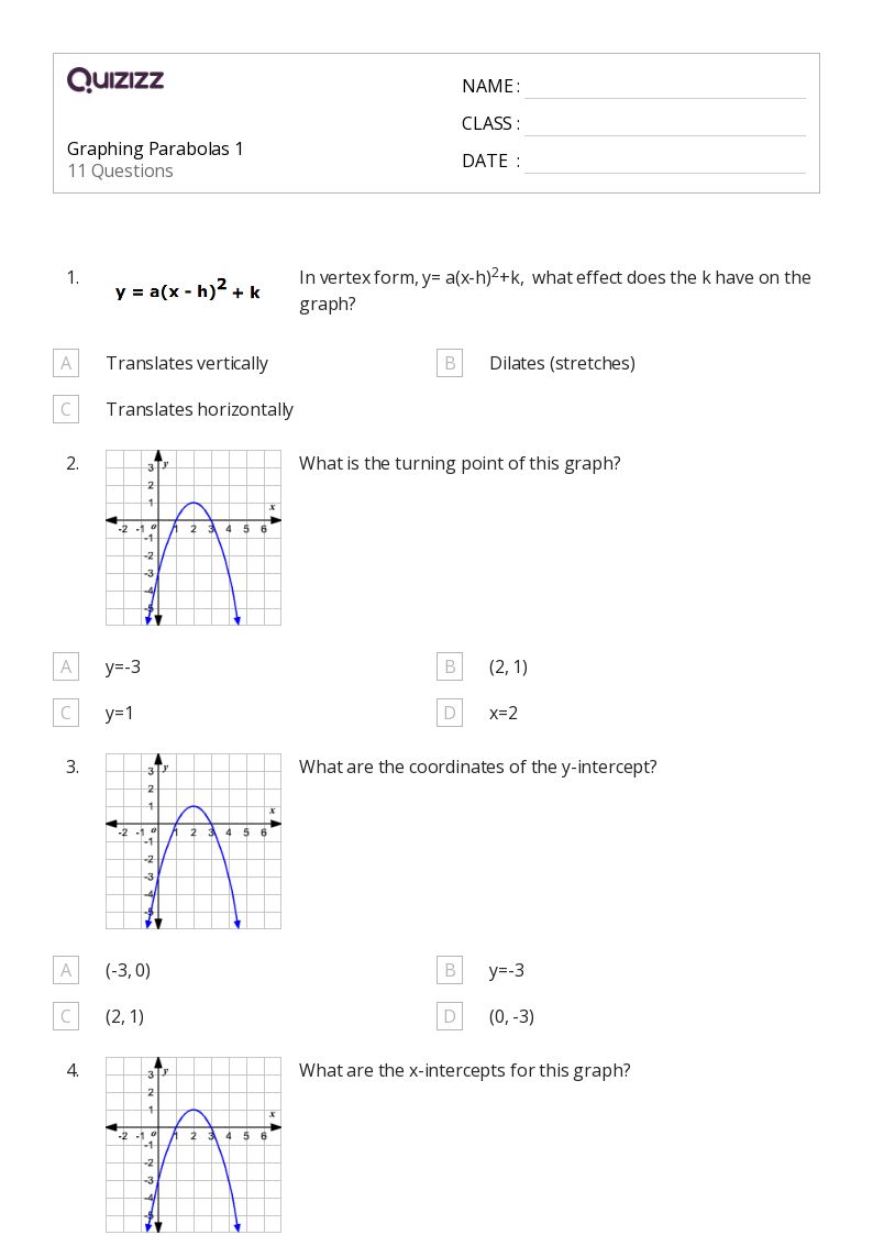 50+ graphing parabolas worksheets for 9th Year on Quizizz | Free