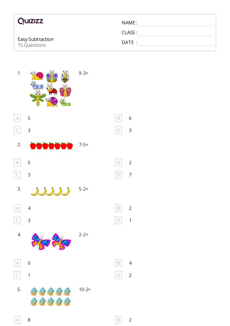 50+ Subtraction worksheets for 1st Grade on Quizizz Free & Printable