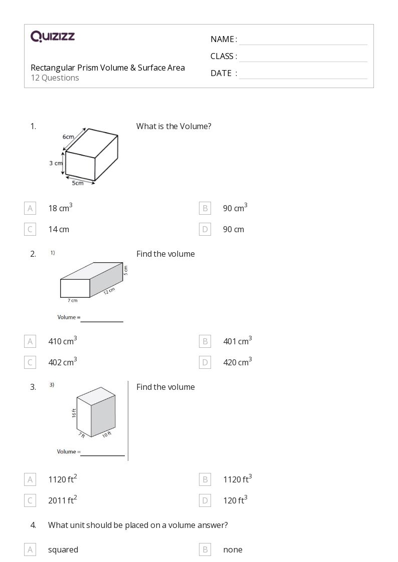 50+ Volume of a Rectangular Prism worksheets for 7th Grade on Quizizz Free & Printable