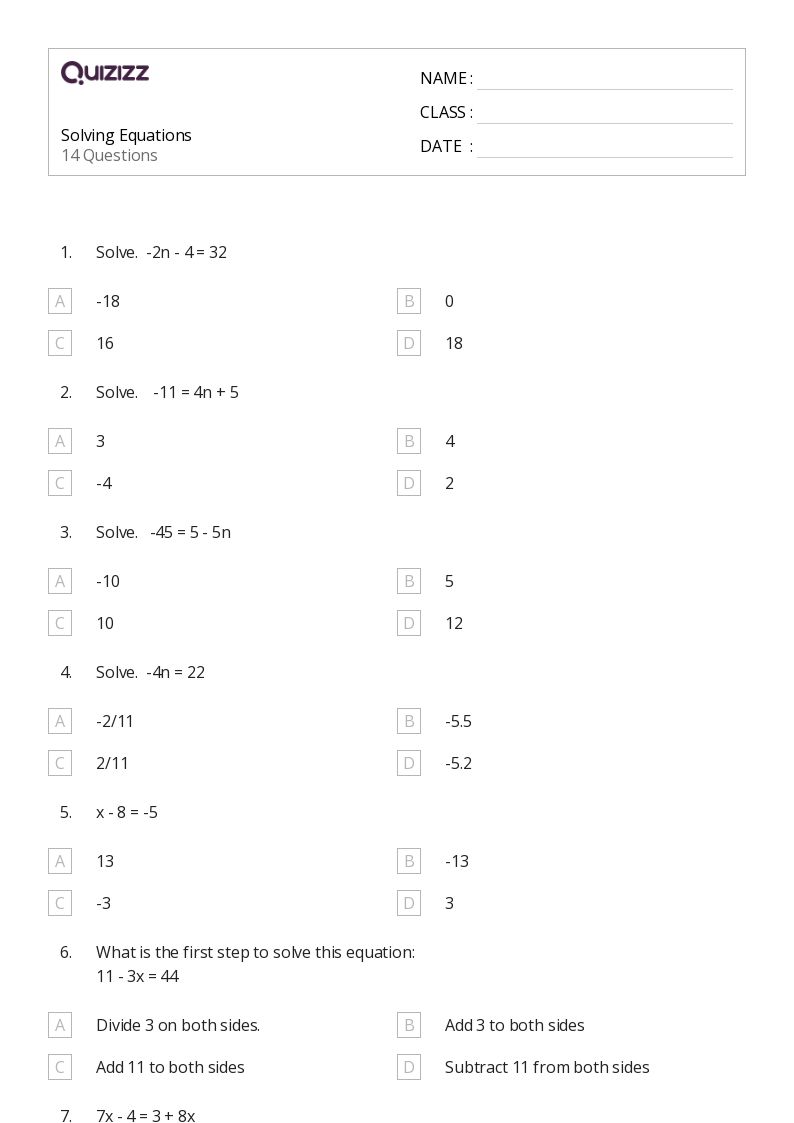 50+ Solving Equations worksheets for Grade 8 on Quizizz Free & Printable