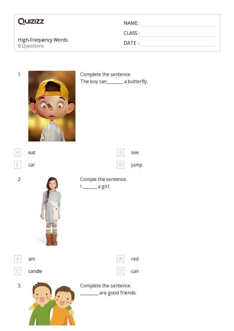 50+ High Frequency Words worksheets for Kindergarten on Quizizz | Free