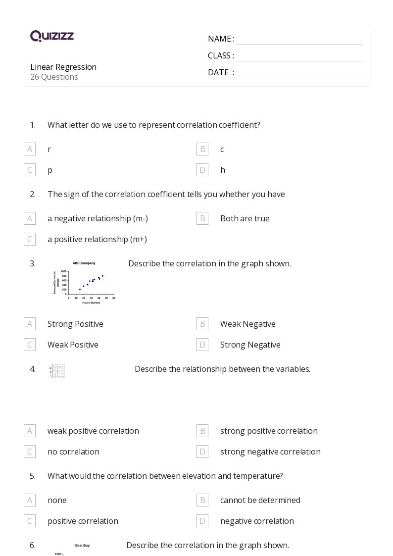 50+ regression worksheets for 11th Class on Quizizz Free & Printable