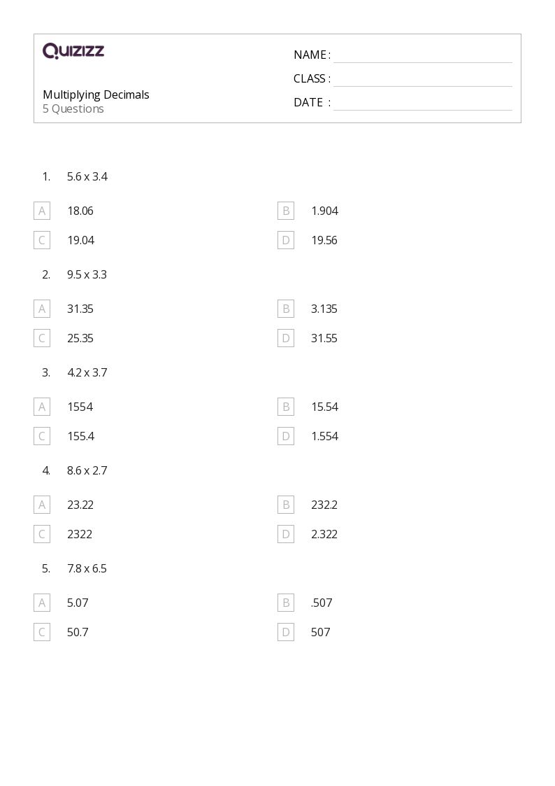 50+ Multiplying Decimals worksheets for 3rd Grade on Quizizz Free & Printable