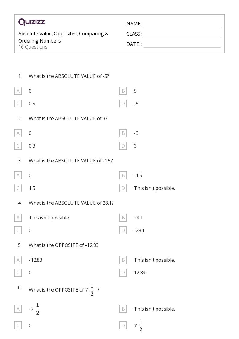 50+ Comparing Numbers 1120 worksheets for 6th Grade on Quizizz Free & Printable