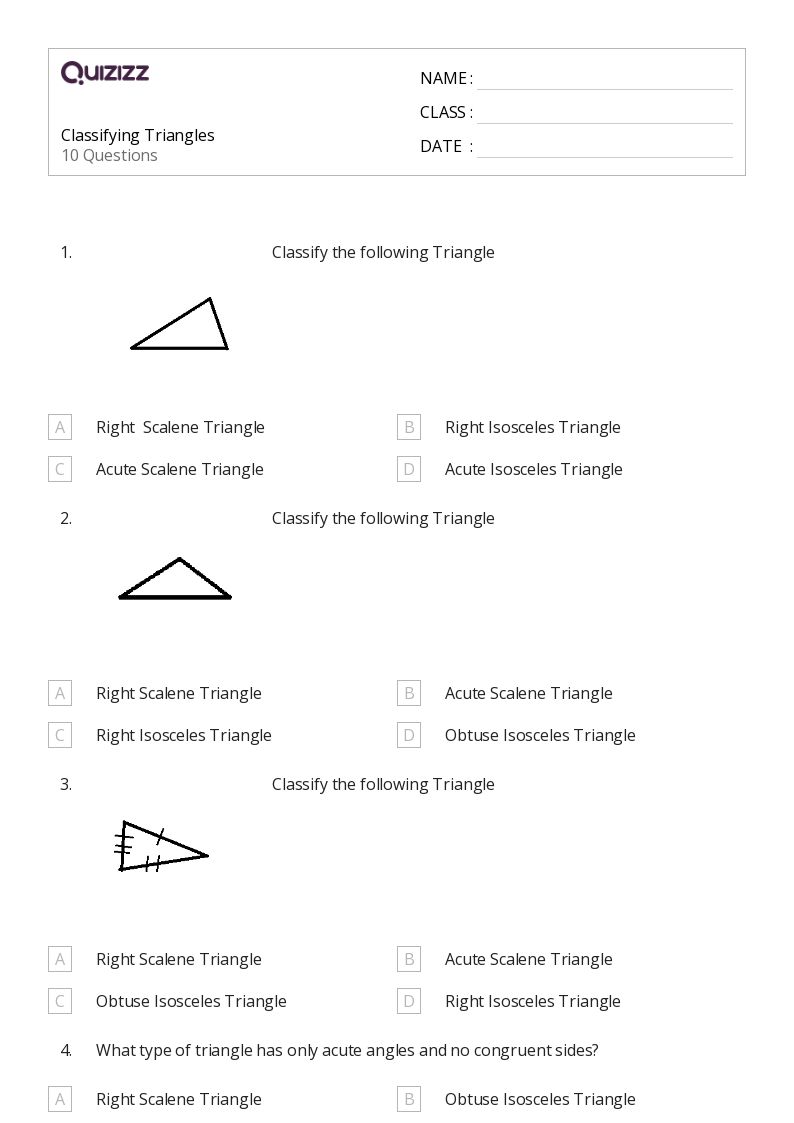 50+ Classifying Triangles worksheets for 4th Grade on Quizizz Free