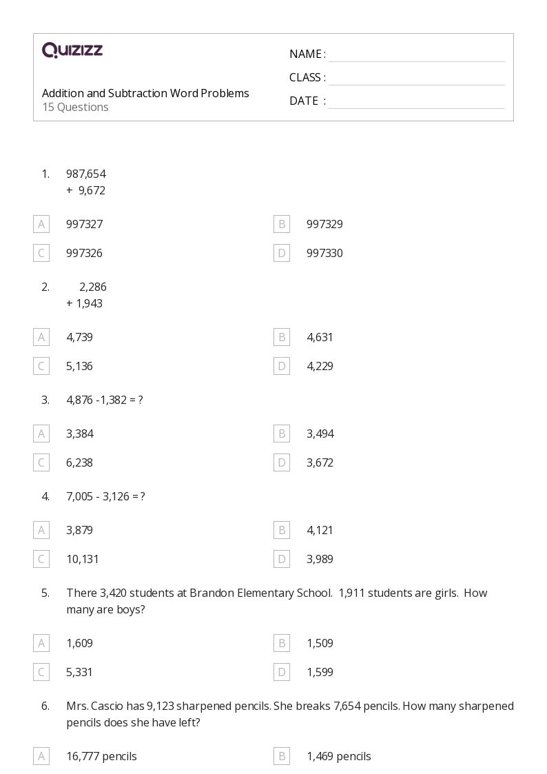 50+ Subtraction Word Problems worksheets for 4th Grade on Quizizz
