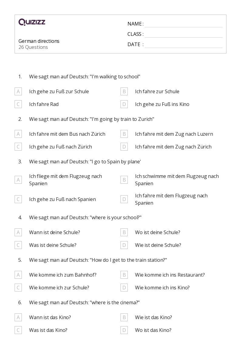 50+ German worksheets on Quizizz Free & Printable