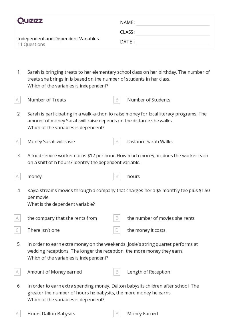 50+ dependent variables worksheets on Quizizz Free & Printable