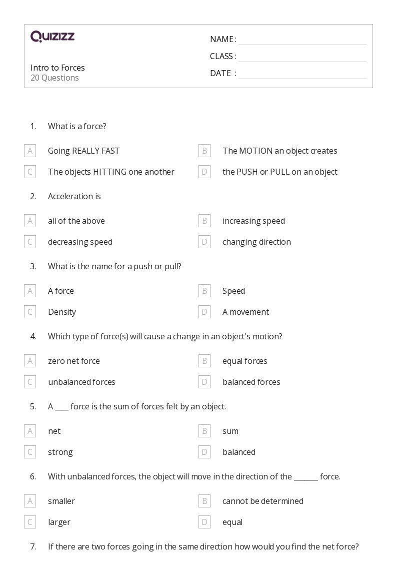 50+ forces and newtons laws of motion worksheets on Quizizz | Free