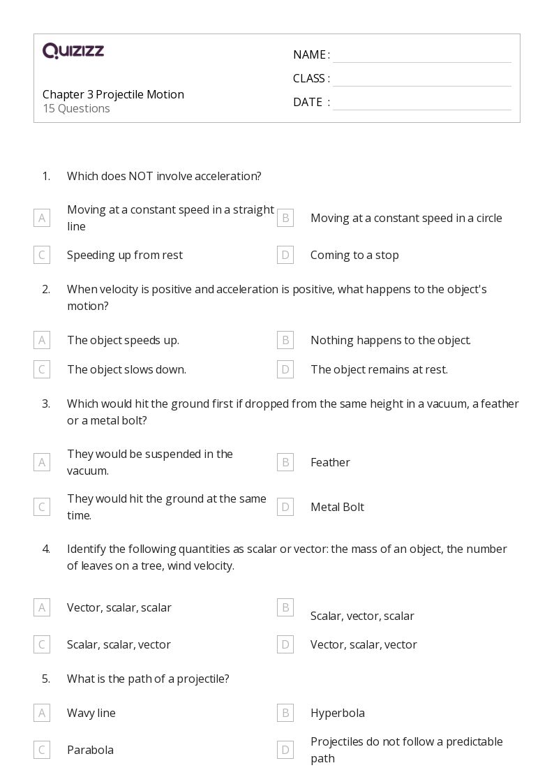 50+ projectile motion worksheets for 12th Grade on Quizizz Free