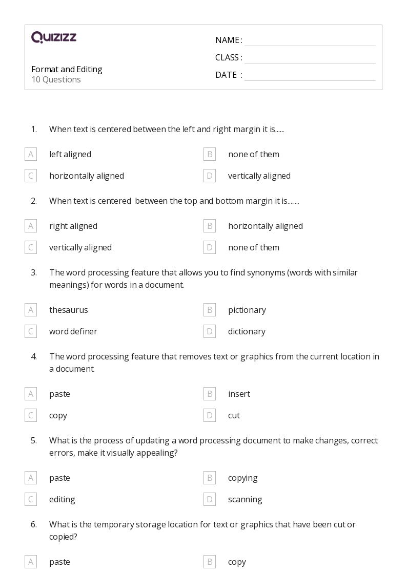 50+ Editing worksheets for 8th Grade on Quizizz Free & Printable