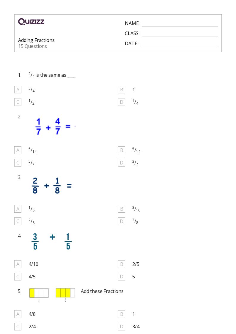 50+ Adding Fractions worksheets on Quizizz Free & Printable