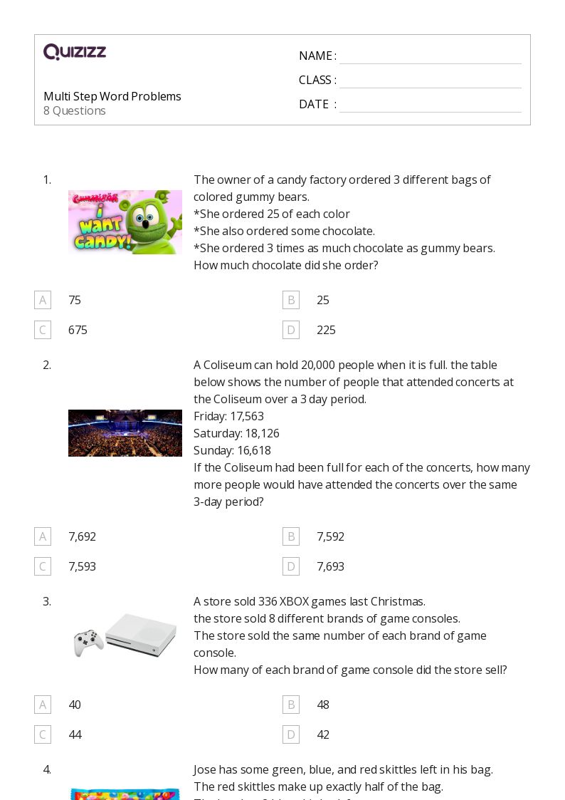 50+ Multi-Step Word Problems worksheets for 4th Grade on Quizizz | Free