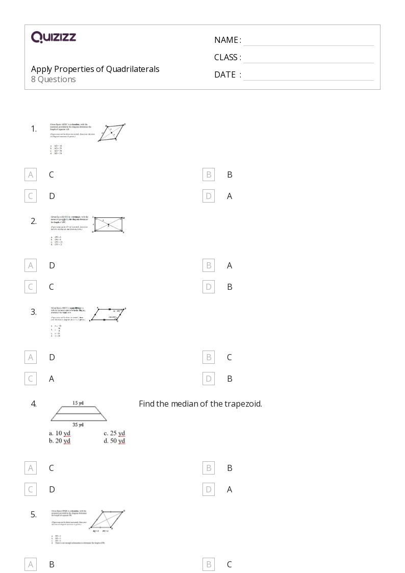 50+ properties of quadrilaterals worksheets for 11th Year on Quizizz