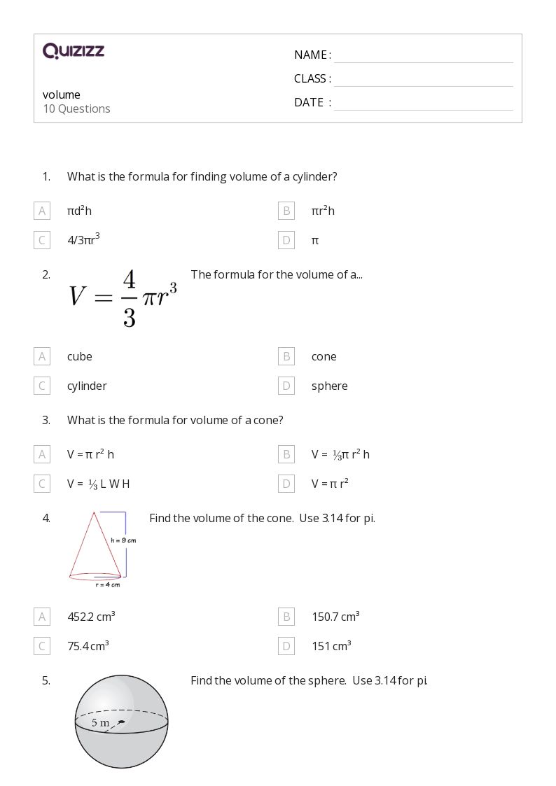 50+ Volume worksheets for 8th Grade on Quizizz Free & Printable