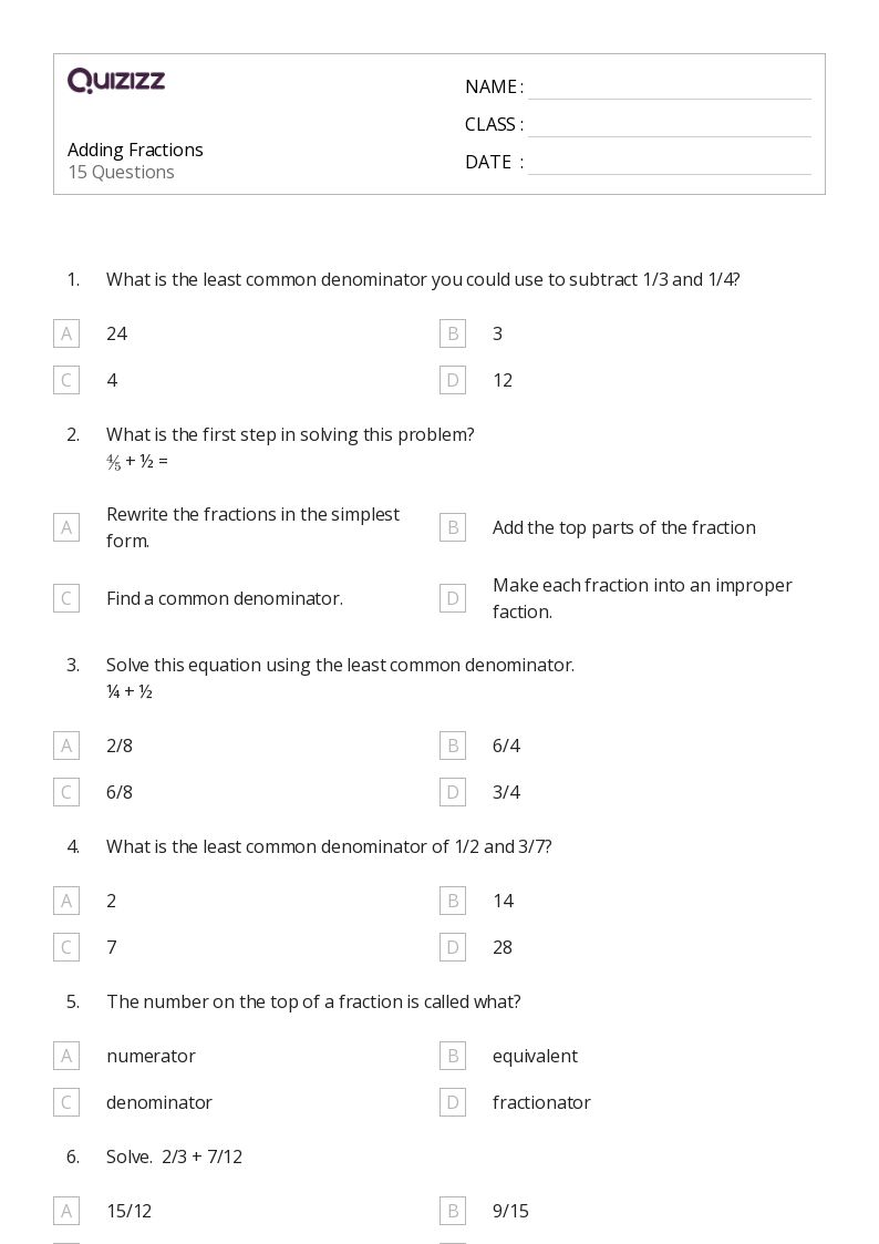 50+ Adding Fractions worksheets for 5th Grade on Quizizz Free & Printable