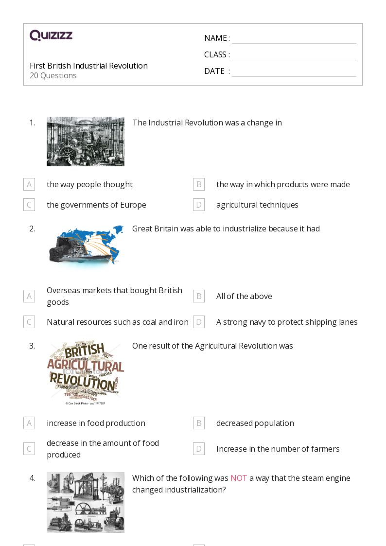 50+ the industrial revolution worksheets on Quizizz Free & Printable