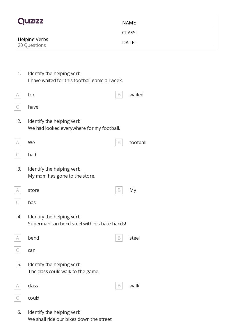 50+ Helping Verbs worksheets for 5th Grade on Quizizz | Free & Printable