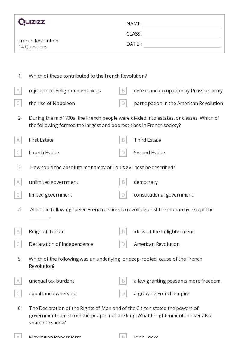 50+ the french revolution worksheets for Grade 6 on Quizizz Free & Printable