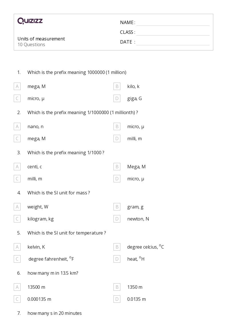 50+ Units of Measurement worksheets for 8th Grade on Quizizz Free