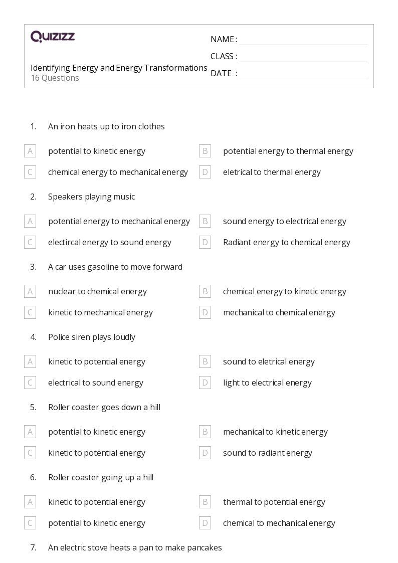 50+ Energy worksheets for 6th Class on Quizizz Free & Printable