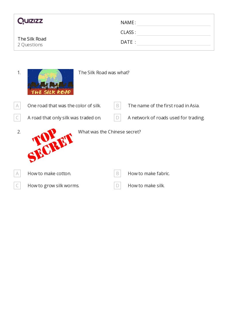Printable silk road Worksheets for Class 5 | Quizizz